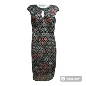 Jax Black Label Black Midi Lace Sheath Short Sleeves Dress Size 4